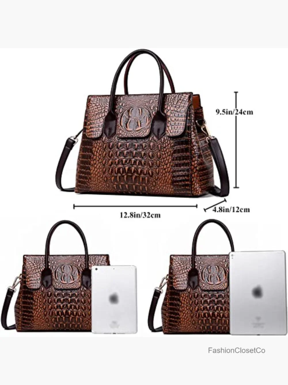Faux Leather Embossed Crocodile Pattern Satchel Handbag with Detachable Strap